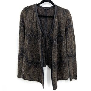 EILEEN FISHER *FLAWED* Black Gold Metallic Mohair Wool Blend Open Cardigan Small